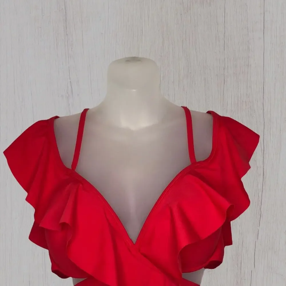 Ruffled strappy crisscross bikini summer halter top Women's XXL